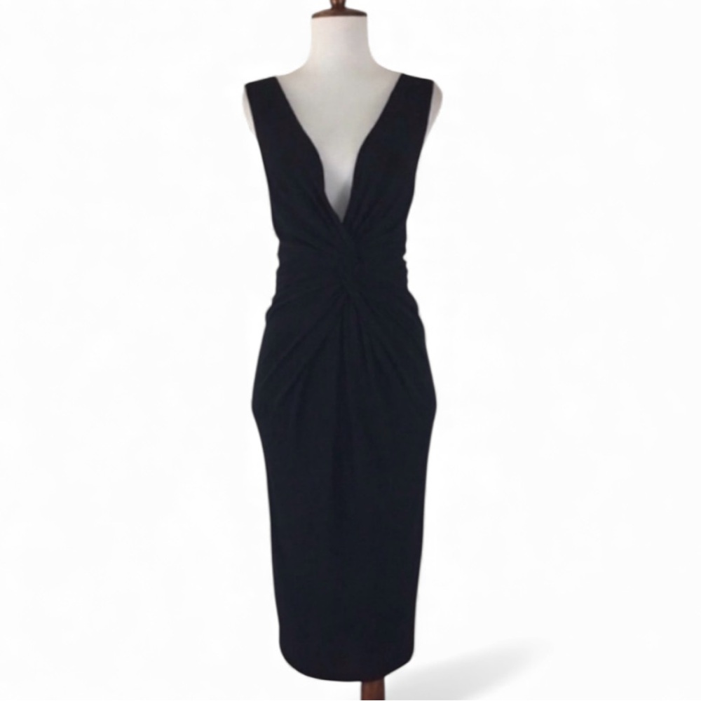 Robert Rodriguez Marilyn Dress Women’s 6 Black Knotted Sheath‎ Plunging Cocktail